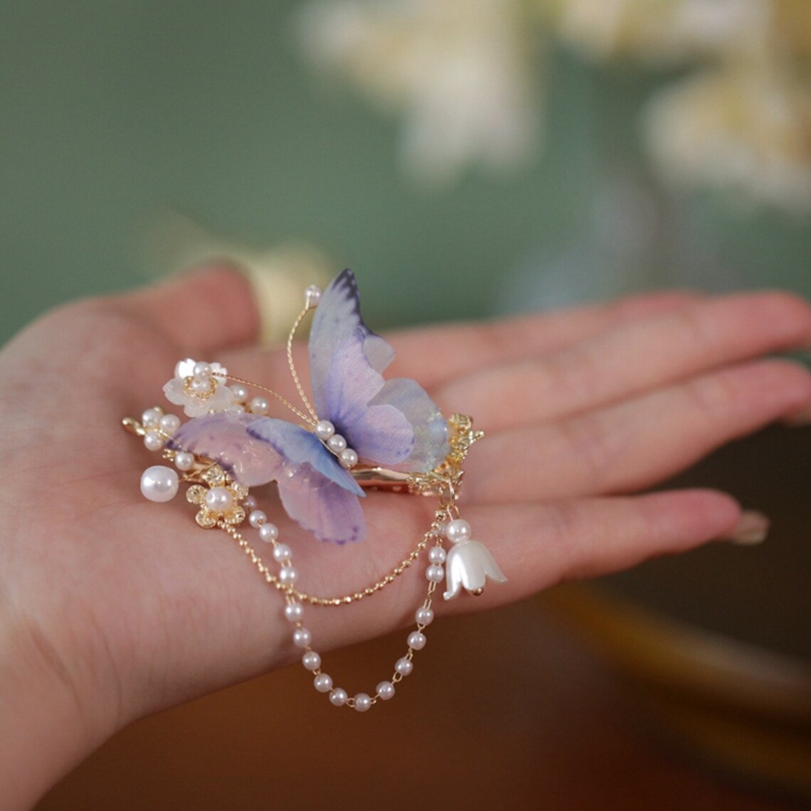 Fairy Purple Butterfly HairpinSilk Butterfly Hair ClipRetro 1 pcs