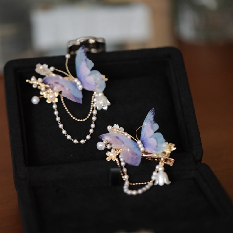 Fairy Purple Butterfly HairpinSilk Butterfly Hair ClipRetro image 6