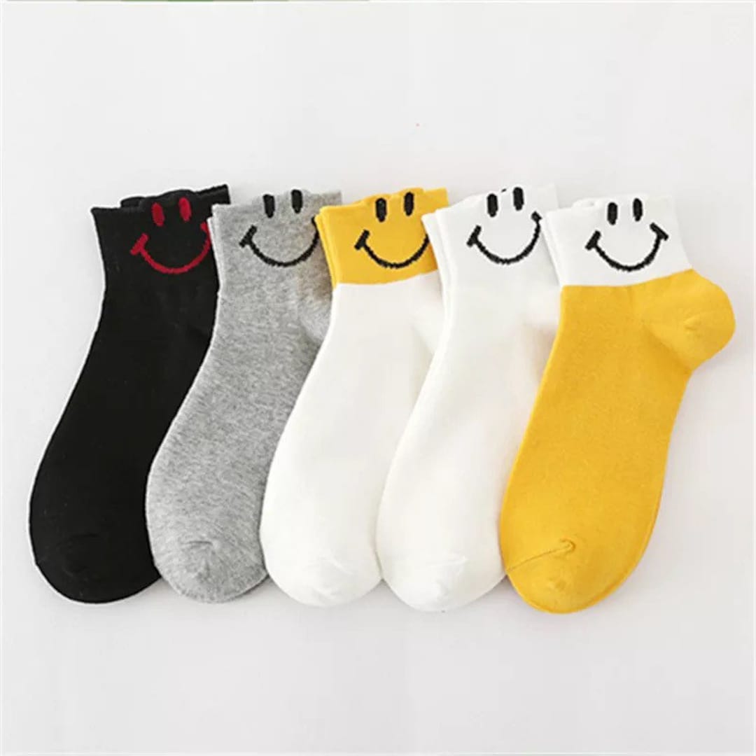 5 Pack Smiley Face Socks Happy Socks Smile Face Socks Etsy
