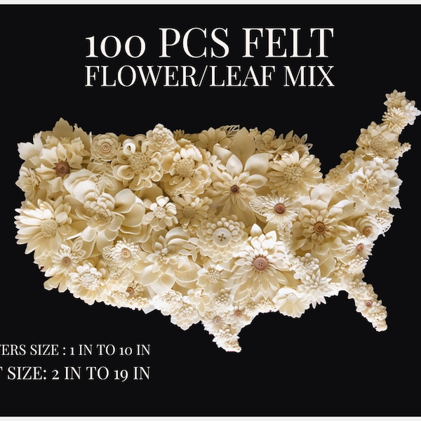 Felt Succulent/Flower/Leaf 100 Piece Mix, Felt Flower Wall Decor Set, Felt Succulent Nursery Decor Mix, Felt Floral Wedding Craft Supply,
