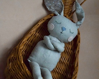 Plush Linen Bunny Doll: Heirloom Stuffed Toy