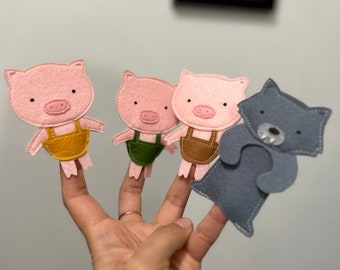 Three little pigs, Puppet show, Finger puppets, Gift for children