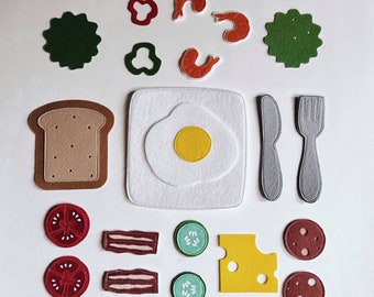 Play Felt Breakfast Food, Play Kitchen, Montessori Learning, Felt Sandwich, Cooking toy