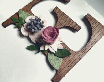 Personalized floral wooden letter; Boho Nursery wall decor; Personalized gift; Large Wooden letter