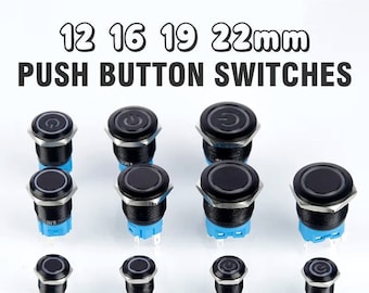 Black Push Button Switch: Oxidized Momentary Latching Power Switch with LED