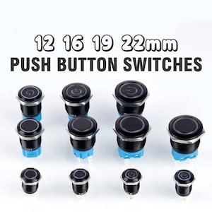 12/16/19/22mm Black Push Button Switch Oxidized Momentary Latching Fixed On Off Power Switch LED Light 3V 6V 12V 24V 220V