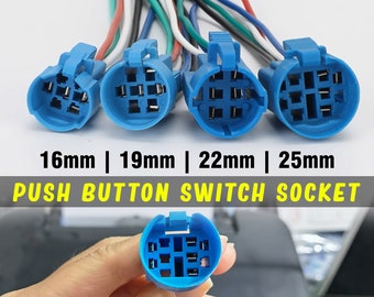 Push Button Switch Socket | 16mm, 19mm, 22mm, 25mm | Harness pigtail with wires