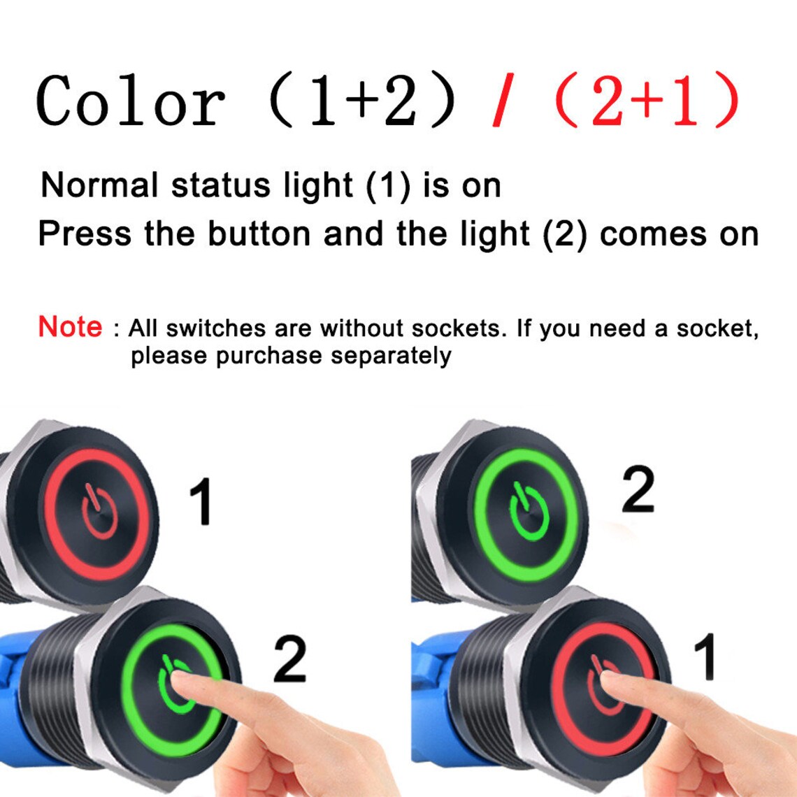 Custom Logo Push Button Switch: Two-color LED, Waterproof (16/19/22MM ...
