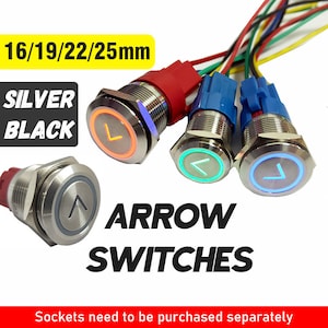 Stainless Steel Waterproof Arrow Direction Symbol Push Button Switch - 16/19/22/25mm with LED