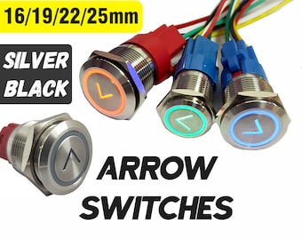 Waterproof Stainless Steel Arrow Push Button Switch with LED (16/19/22/25mm)