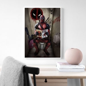 Deadpool Poster, Movie Poster, Deadpool reads newspaper in toilet, Film Poster, Room Decoration Home Decoration Art Poster Frameless