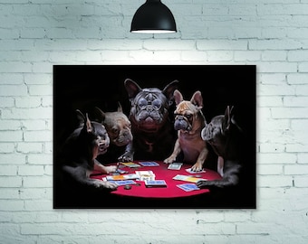 french bulldogs playing poker poster Wall decoration Home Decoration Art Poster Frameless