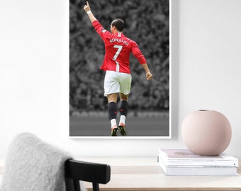 Affiche de Cristiano Ronaldo, pointant vers le ciel pour célébrer, affiche de football, décoration de chambre décoration de la maison affiche d'art sans cadre