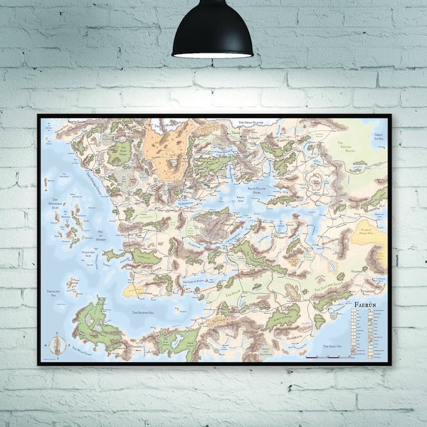 Map of Faerun poster, Room Decoration Home Decoration Art Poster Frameless(Recommend to buy big picture)