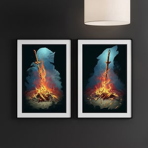 Dark Souls Bonfire - Game Poster Leinwand Poster, Wandbild, Kunstposter, Wohndekoration, Spielerzimmer Deko