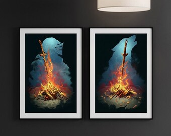 Dark Souls Bonfire - Game poster canvas poster, mural, art poster, home decoration, player room decoration