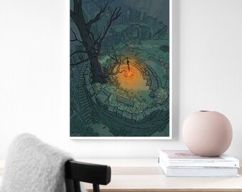 Dark Souls Bonfire Art Prints video game poster cover Game poster canvas poster, mural art poster home decoration, player room decoration