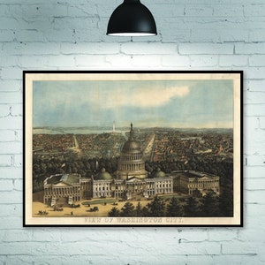 Washington, DC carte vintage de 1871 - Old City Map Art Print of Washington, DC Décoration murale Home Decoration Art Poster Frameless