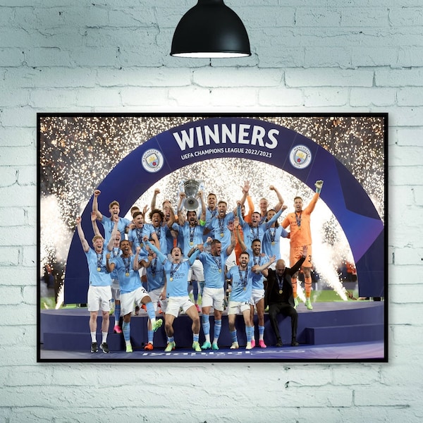 Manchester City Champions d'Europe, Manchester City Poster, Manchester City Champions League 2023, décoration de chambre Décoration de la maison Sans cadre