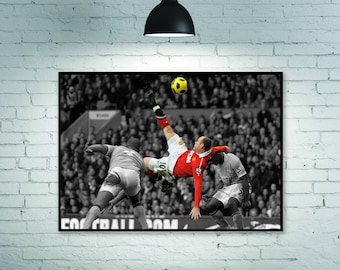 Affiche Wayne Rooney, affiche de football, coup de pied de bicyclette, Manchester United a battu Manchester City, décoration de la chambre Décoration de la maison Sans cadre