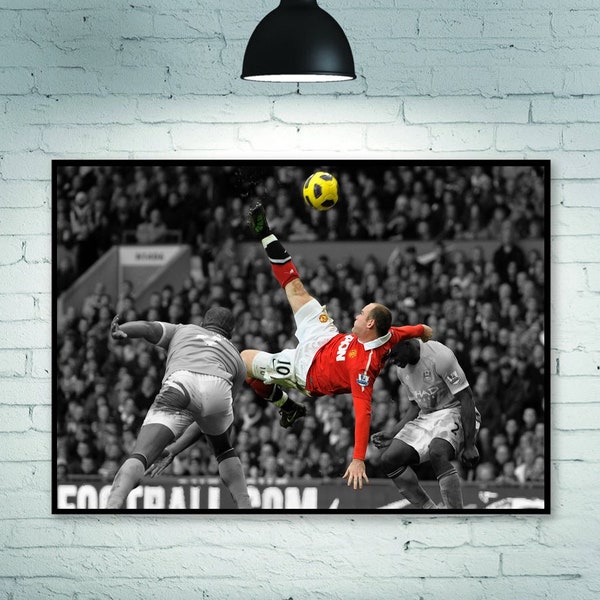 Wayne Rooney Poster, Football Poster, bicycle kick, Manchester United beat Manchester City, room decoration Home Decoration Frameless