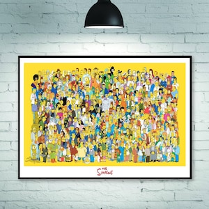 Lista de todos los personajes del póster de Los Simpson, decoración de la habitación, decoración del hogar, póster artístico sin marco
