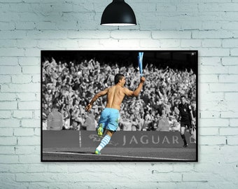 Sergio Agüero Poster, Manchester City Poster, 9320, Sergio Agüero titel winnend moment, kamerdecoratie Home Decoration Frameless