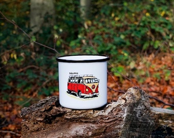 Camping Emaille Tasse Bulli Personalisiert