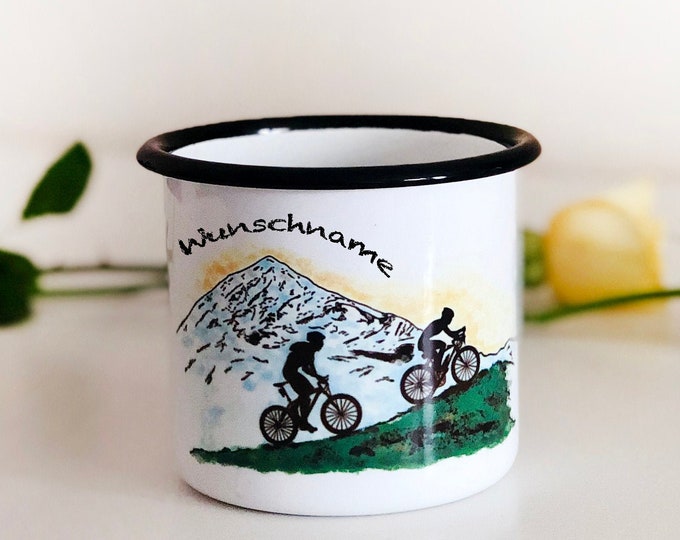 Camping Emaille Tasse Fahrrad Personalisiert