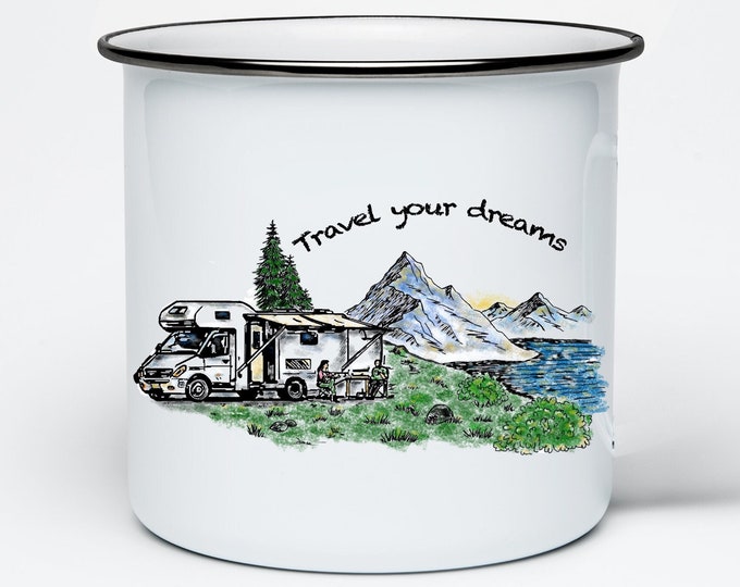 Camping enamel mug personalized