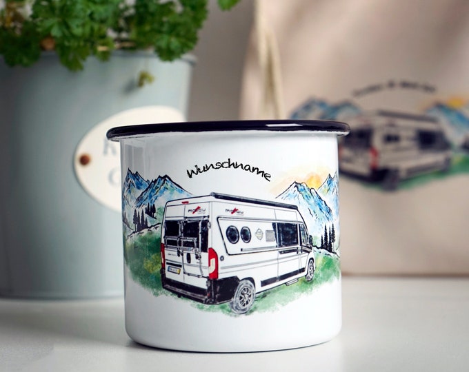 Camping Emaille Tasse  Malibu Carthago Personalisiert