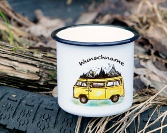 Camping Emaille Tasse Bulli Personalisiert