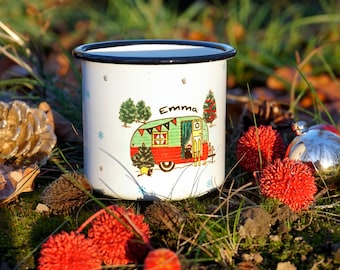 Enamel cup | Gift | Camping mug | Caravan | Adventure | Birthday gift | Optional personalization / cloth bag