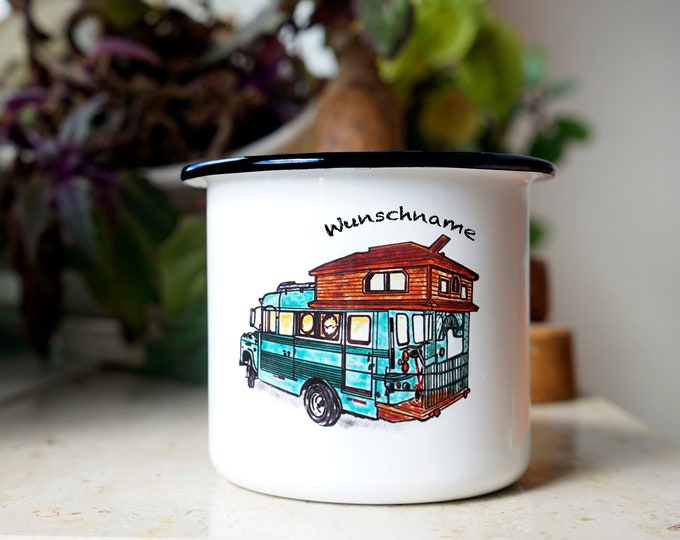 Camping Emaille Tasse Personalisiert