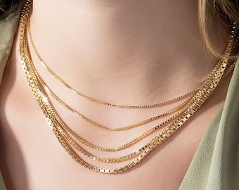 1.0 mm-2.8 mm ミラースクエアボックスチェーン 華奢なボックス