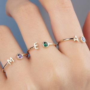 Personalized Initial with Birthstone Ring - Customizable Jewelry - Dainty Initial Ring with Birthstone - Personalized Gift for Her