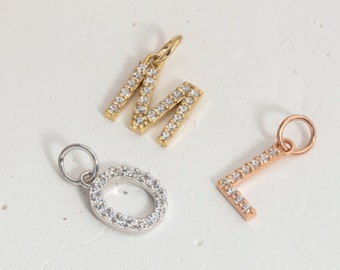 Solid Gold Delicate Alphabet Charms, Real Solid Gold Tiny Dainty Initial Charm, Real Gold Diamond Letters Charms, Gift For Her