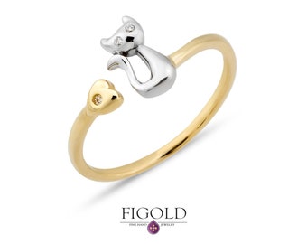 Details about / Azaggi Gold Plated Stackable Ring Cat Face Kitty Jewelry Gift for Women Girls
