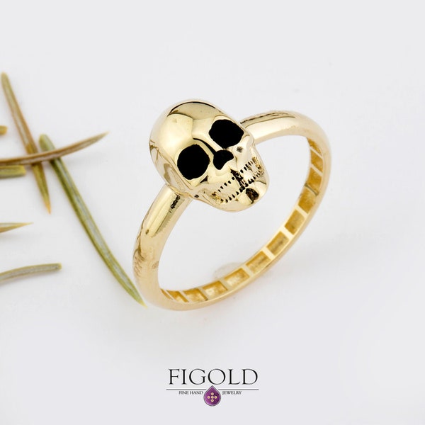 14K Solid Gold Skull Ring, Mother's Day Gift