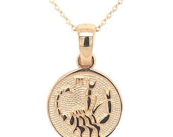 14K Gold Zodiac Pendant Necklace Back Side Engrave Personalized Gift, Zodiac Necklace, Zodiac Jewelry, Astrology Necklace, Gold Necklace