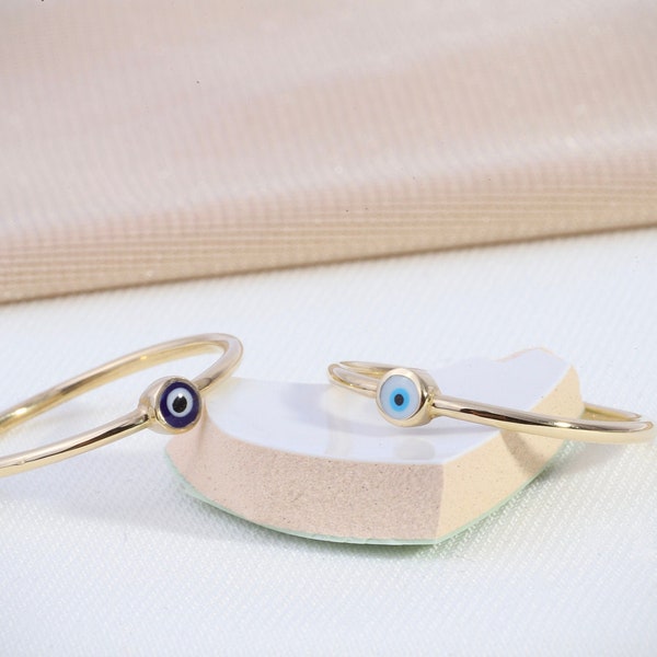 Evil Eye 14k Solid Gold Ring, Dainty Ring, Minimalist Design, Stackable Ring