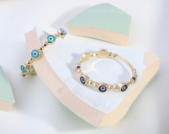 14k Gold Evil Eye Ring, Mini Evil Eye Stackable Ring, Good Luck , Protection Sign, Mother's Day Gift