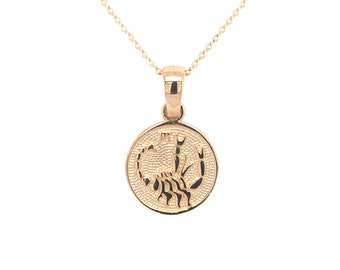 14K Gold Zodiac Pendant Necklace Back Side Engrave Personalized Gift, Zodiac Necklace, Zodiac Jewelry, Astrology Necklace, Gold Necklace