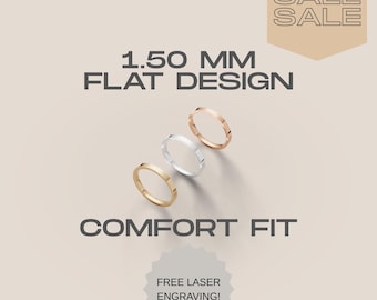 14k Solid Yellow Gold Flat Wedding Band: Comfort Fit, Minimalist Ring