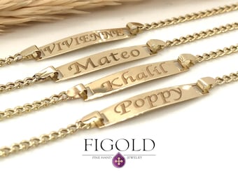 14K Gold Baby Name Bracelet • Custom ID Bracelet, Adjustable