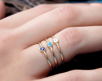 Protective: Evil Eye Minimalist Ring in 10K, 14K, 18K Gold
