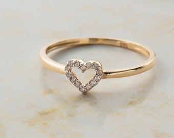 14K Solid Gold Heart Ring, Designer Heart Ring, Unique Heart Ring, Dainty Band Ring, Sisters Gift,Mother's Day Gift