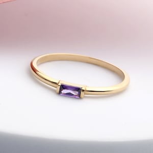 Solid Gold Amethyst ring, Stackable Ring, February Birthstone, Dainty Band Ring, Minimalist Ring, Statement Ring, Gift For Her, Purple Ring