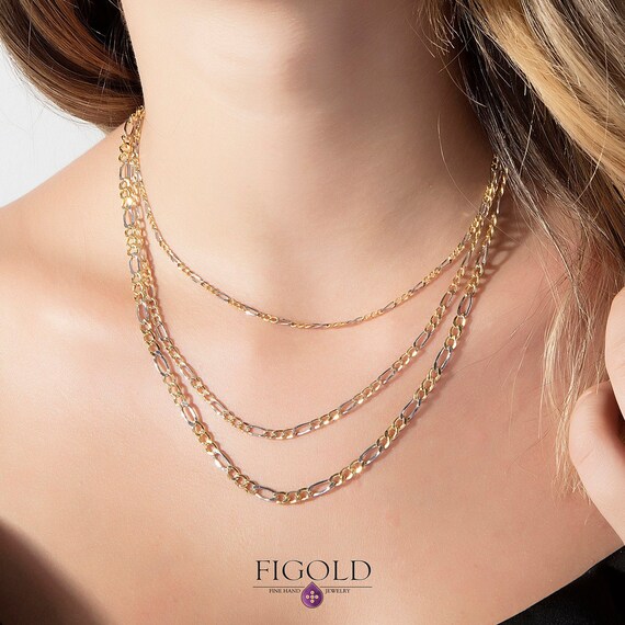 Solid 14K Yellow Gold Figaro Chain 