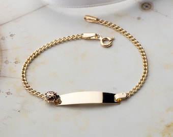 14 Karat Yellow Gold Baby ID Bracelet - 14K Solid Gold Baby ID Bracelet - New Born Gift - Lady Bug ID Bracelet